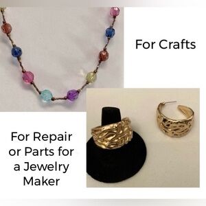 Colorful Beaded Necklace and Gold Earrings